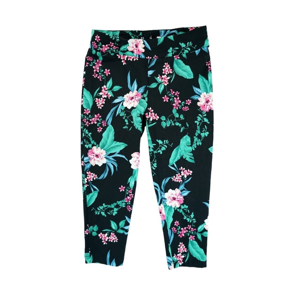 Messini Women’s Pants Sz PS‎ Petites Straight Leg Floral Tropical Elastic Waist